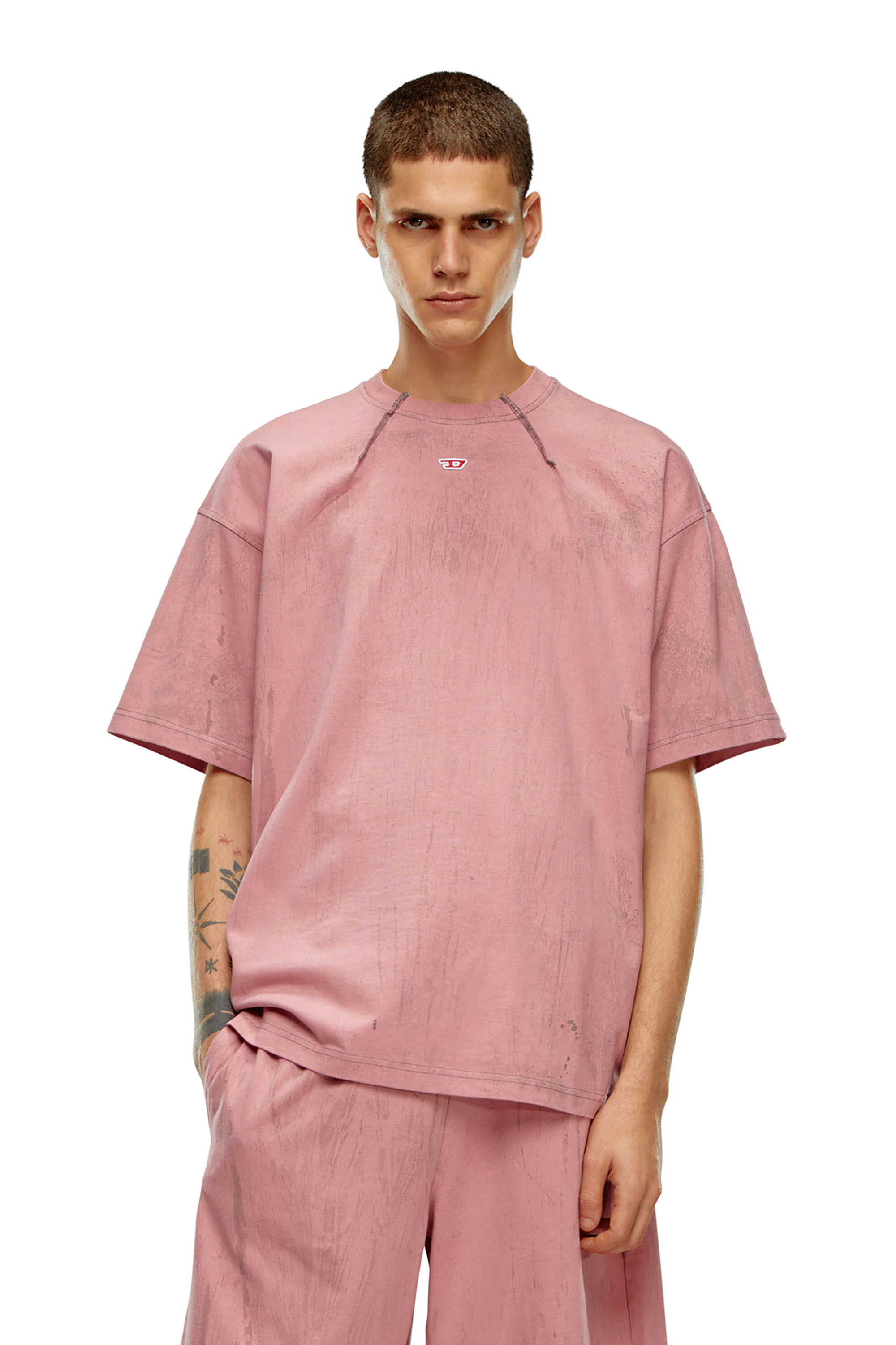 Diesel - T-COS, Uomo T-shirt in jersey effetto gesso in Rosa - Image 3