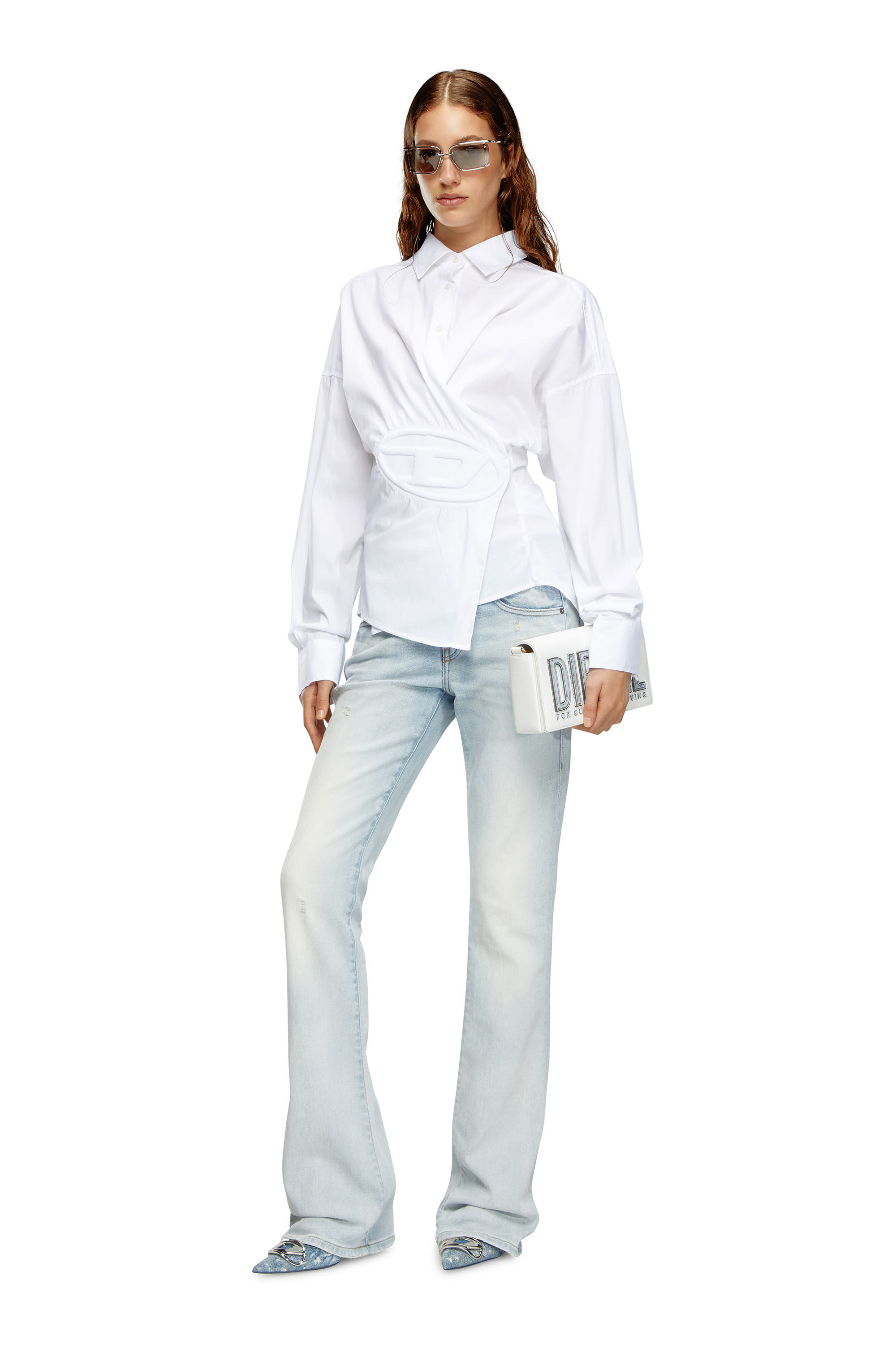 Diesel - C-SIZ-N1, Donna Camicia a portafoglio con logo embossed in Bianco - Image 1