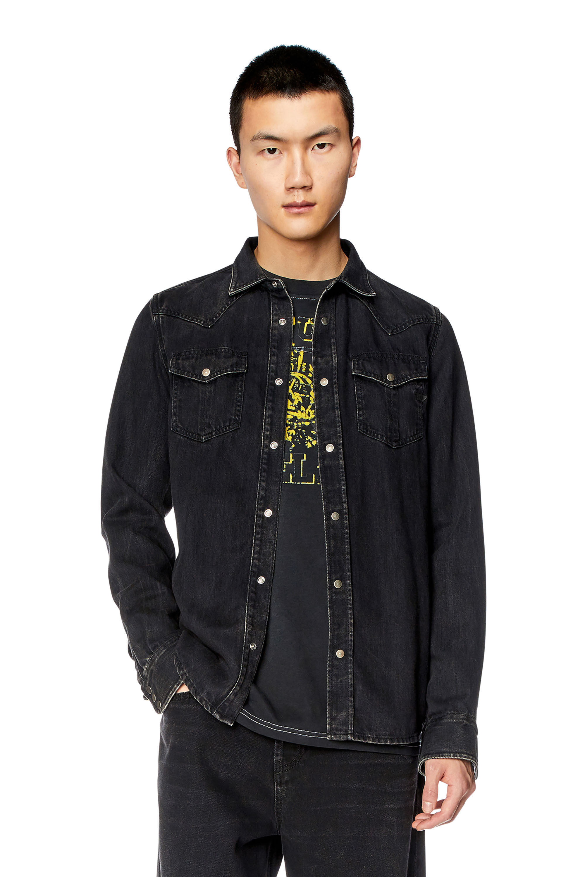 Diesel - D-VEGA, Man Overshirt in Tencel denim in Black - Image 3