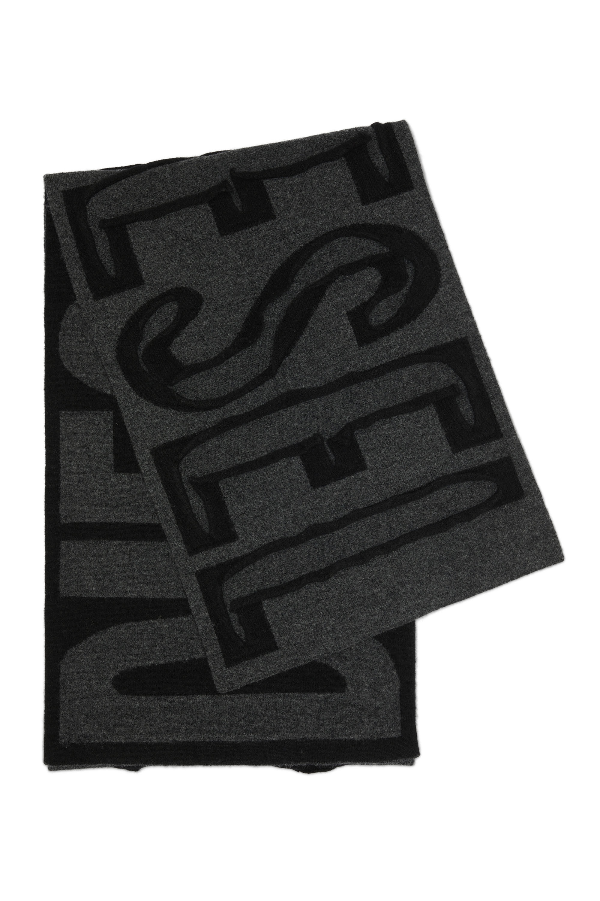 Diesel - K-REST, Unisex's Wool scarf with all-over peel-off logo in Dark grey - 3