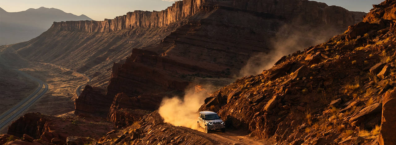 Defender driving on Mountain Hill