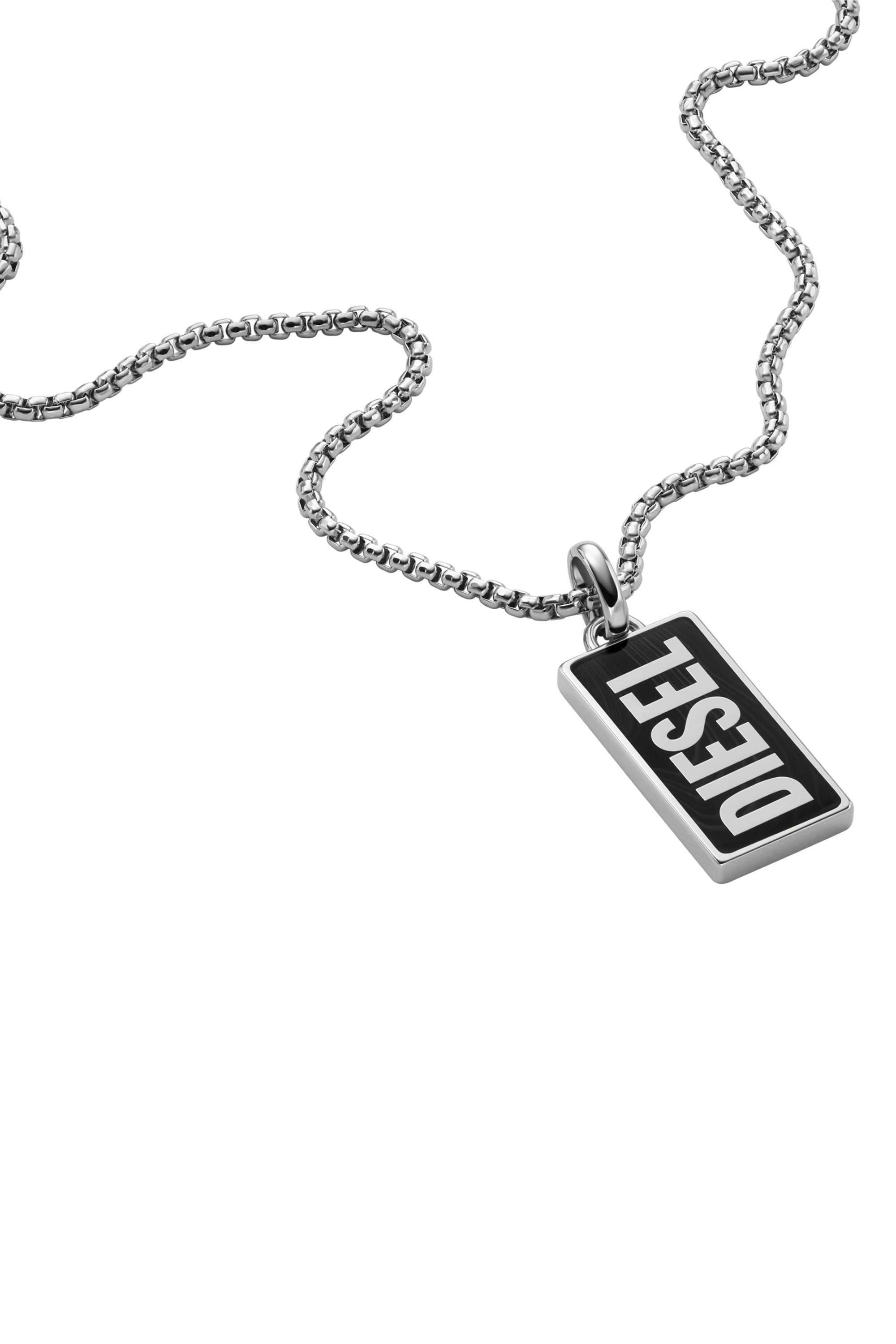 Diesel - DX1515, Man Black agate pendant necklace in Silver - Image 1