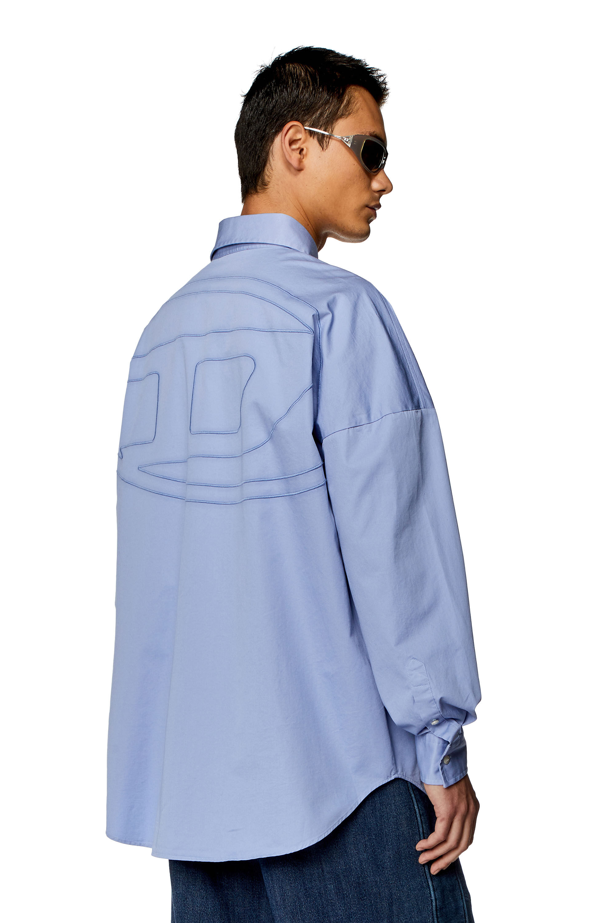 Diesel - S-LIMO-LOGO, Man Shirt with maxi logo embroidery in Blue - Image 3