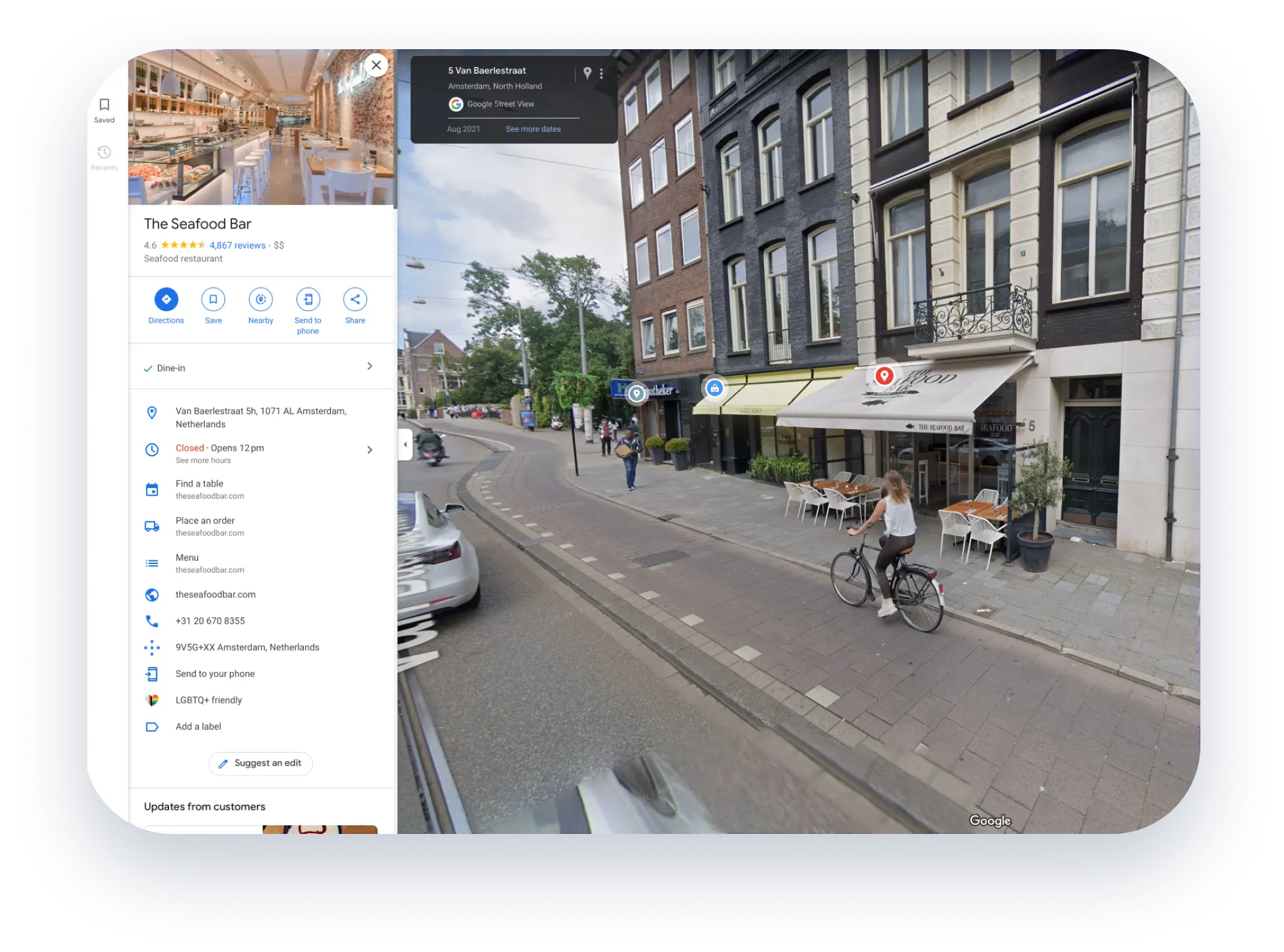 Google Street View-ko erakusleiho baten 360°-ko ikuspegia