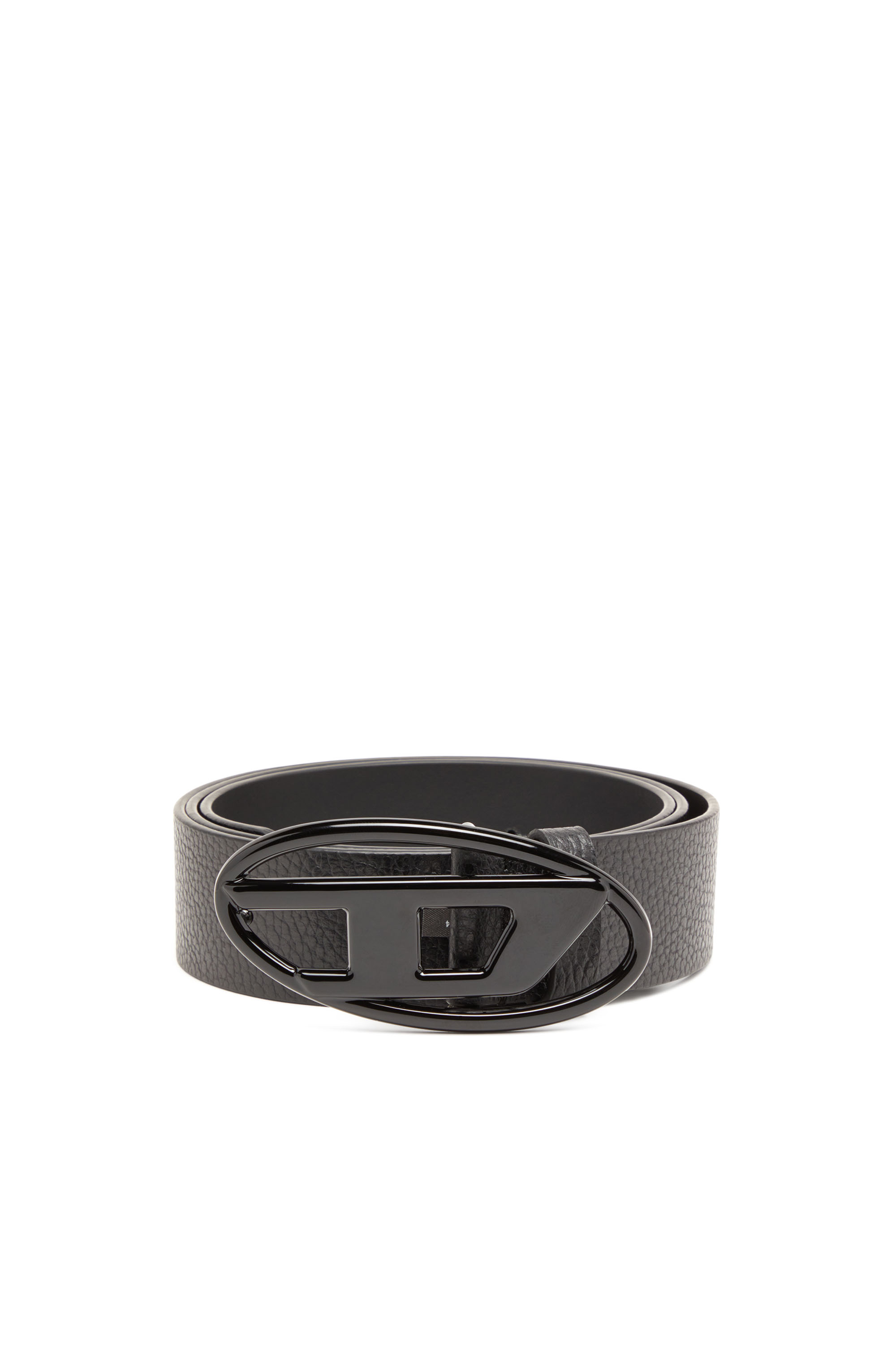 Diesel - B-1DR, Unisex Leather belt with matte buckle in Black - Image 1