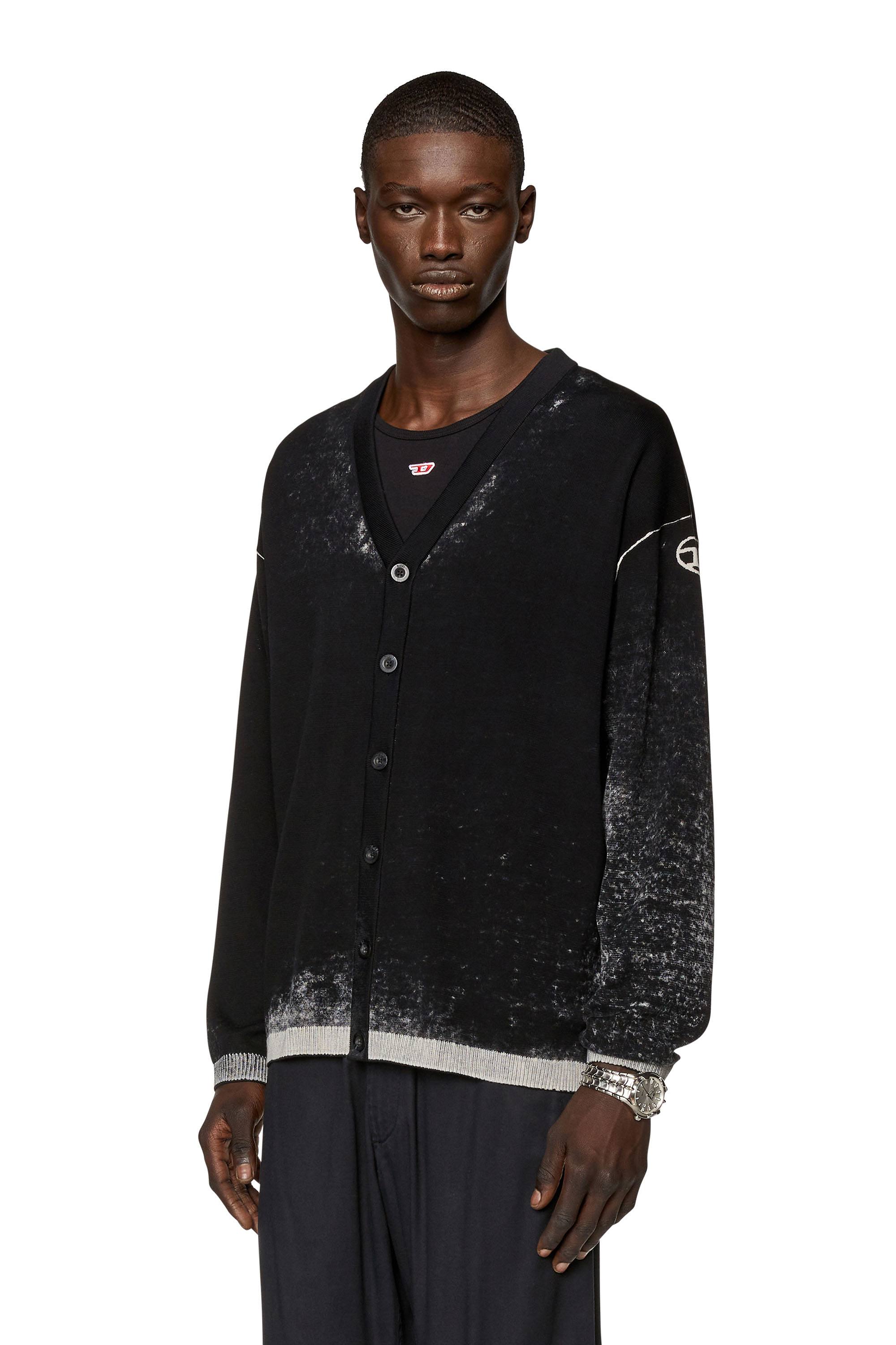 Diesel - K-LARENCE-CARDIGAN-B, Man Reverse-print cotton cardigan in Black - Image 1