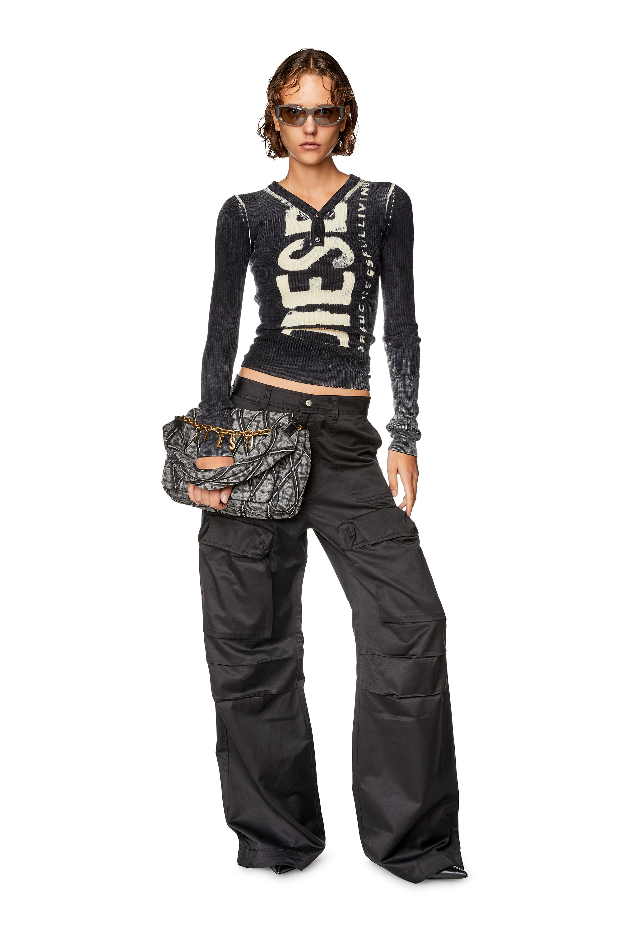 Diesel - P-MALVAROSA-NEW, Woman Cargo pants in slub satin in Black - Image 2