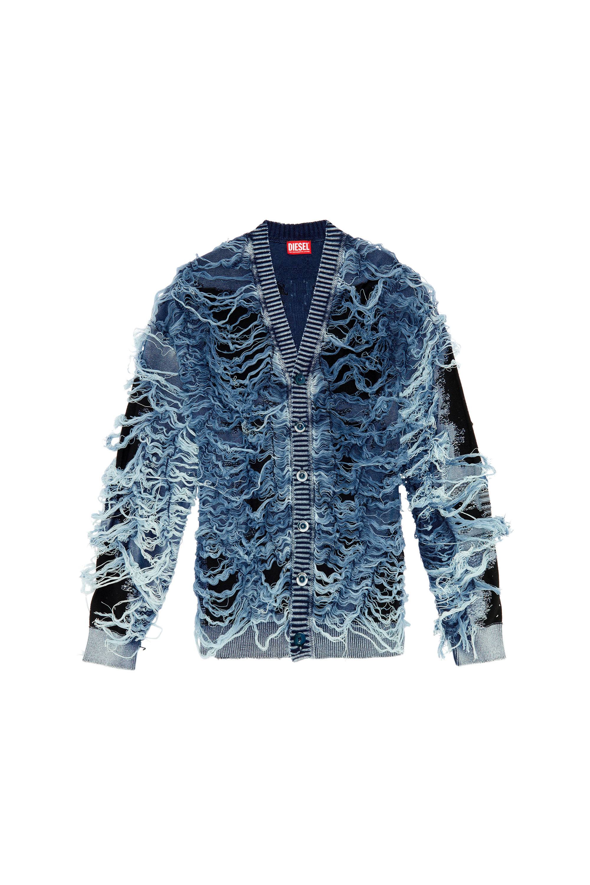 Diesel - K-BOBOLI, Man Destroyed indigo V-neck cardigan in Multicolor - Image 3