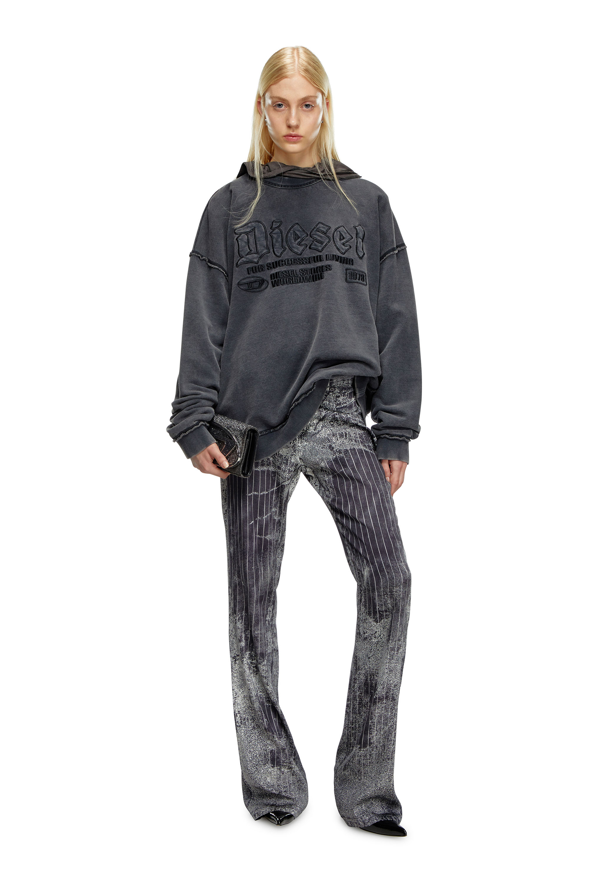 Diesel - P-RETTY, Woman Bootcut satin pants with pinstripe print in Black - Image 2