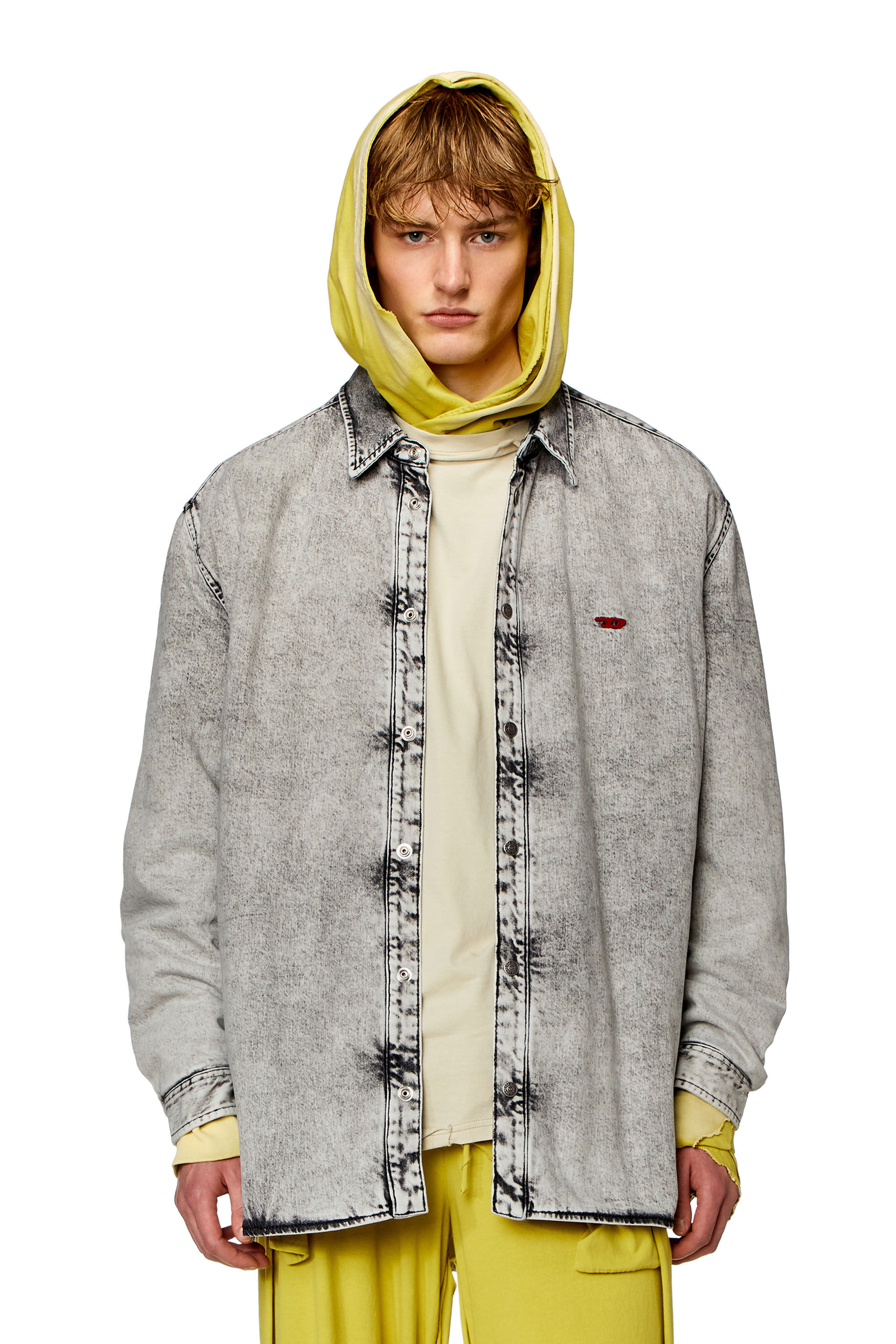 Diesel - D-FLAIM-S, Man Padded overshirt in tailored denim in Grey - Image 3