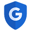 Asul na safety shield na may matulis na dulo at malaking G na logo ng Google sa gitna