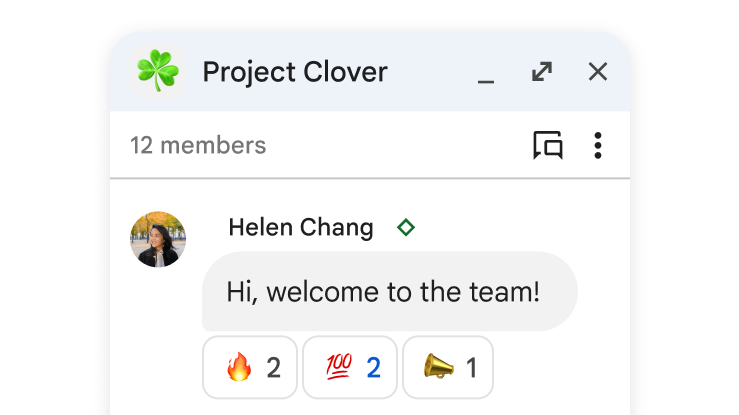 新規メンバーを歓迎している Project Clover の Chat スペース。