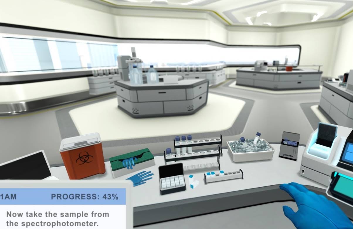 Bild av ett laboratorium som simulerats med virtuell verklighet