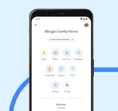 Android 手機顯示「Morgan 家」智慧型住宅 UI。