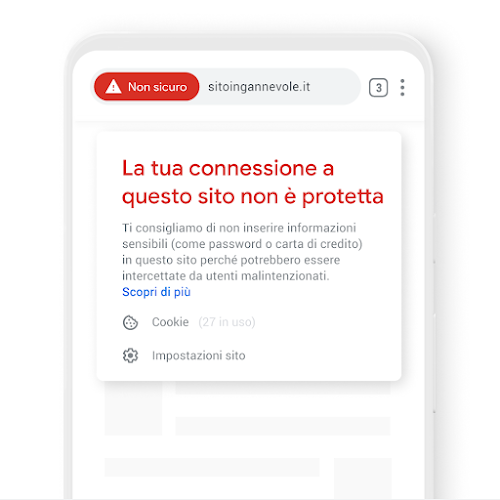 Un telefono con una notifica relativa alla sicurezza della connessione