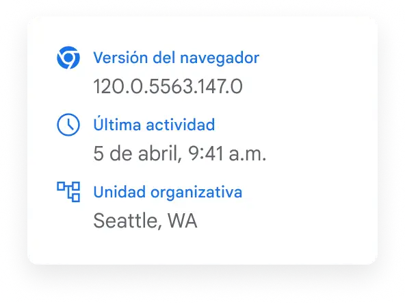 Una ventana emergente que muestra la información de Google Chrome Enterprise.