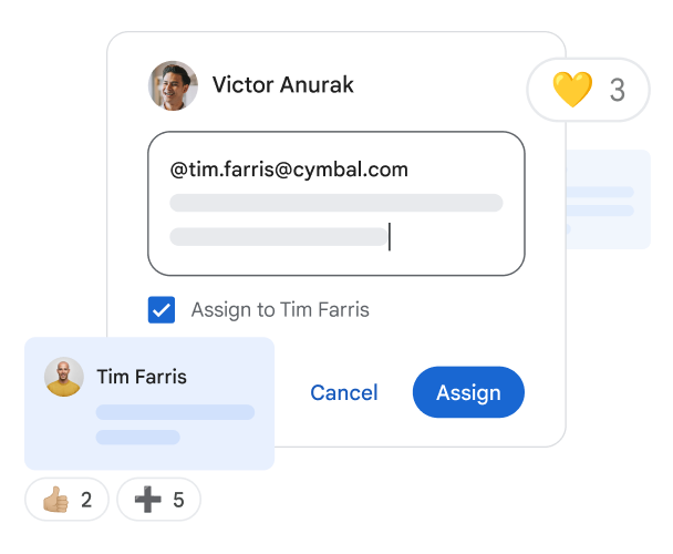 Attribution d'une tâche à un membre de l'équipe dans un document Google Docs