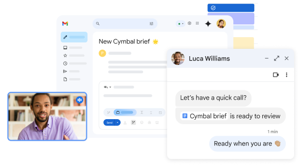 Eingebundene Fenster von Chat, Kalender und Meet in Gmail