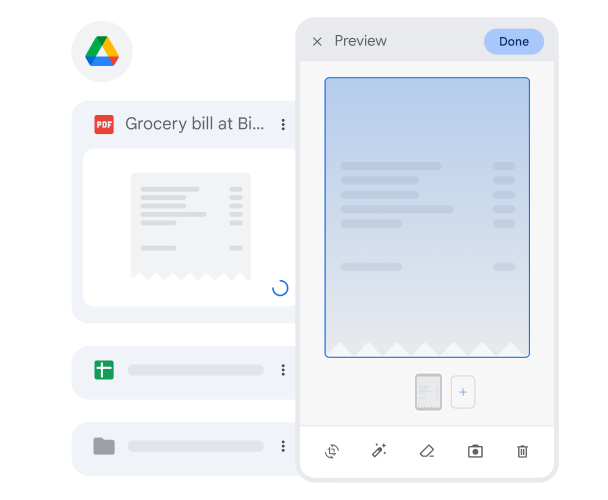 Scanning a PDF grocery receipt with a phone into Drive