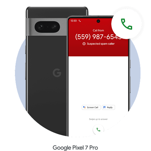 Android 手机屏幕上显示着通话界面，顶部亮红色栏中有一个电话号码，手机右侧悬浮着一个电话图标。