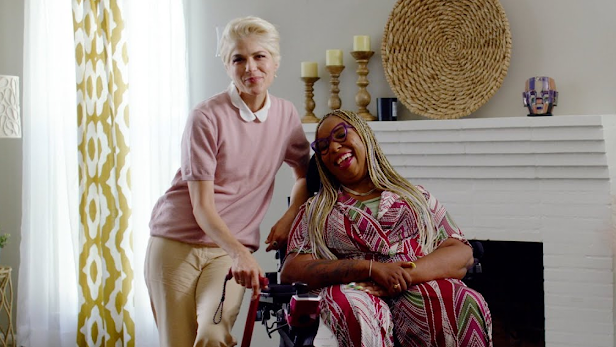 Actress and advocate Selma Blair stands next to disability inclusion expert Andraéa LaVant