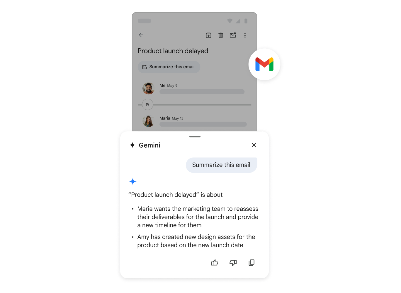 Gemini aiuta una persona con il riepilogo di un'email.