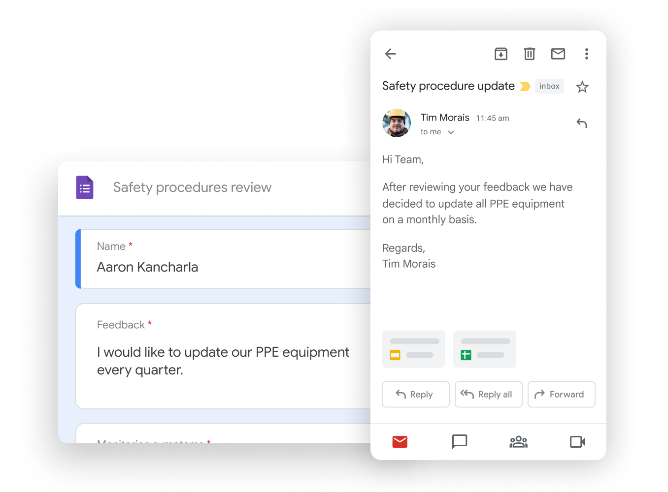 Workspace のイメージ図 - チームが Google Meet で通話しながらドキュメントを編集