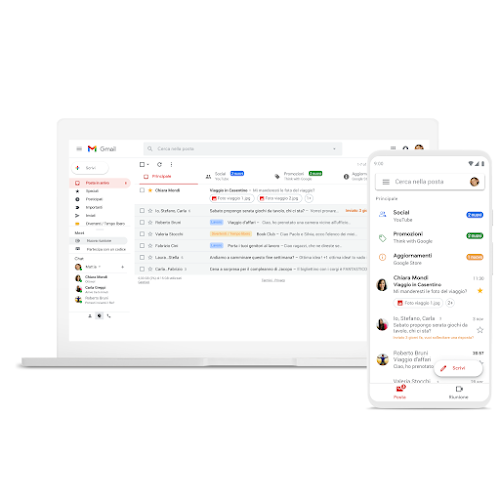 Un laptop e un telefono con Gmail