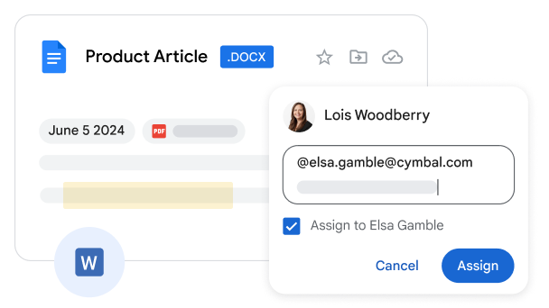 Attribution d'une tâche à un membre de l'équipe directement dans Docs 