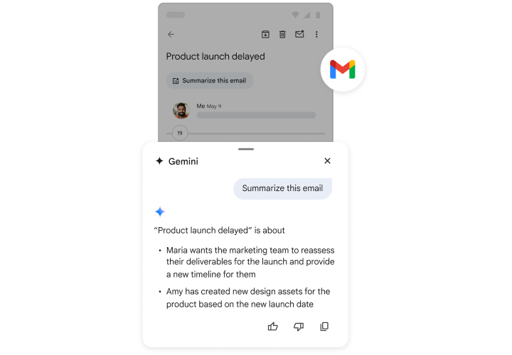 Gemini aiuta una persona con il riepilogo di un'email.