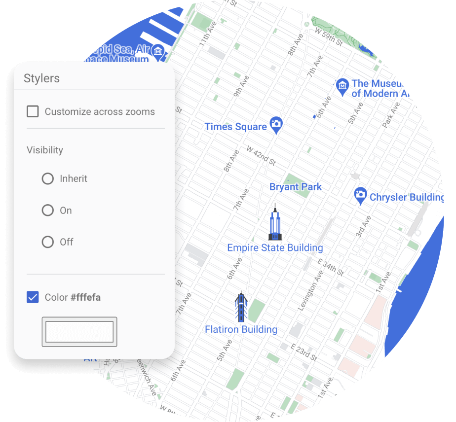 Map of a city with customization options