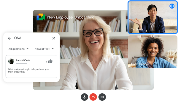 Google Meet with 3 people using Q&A feature