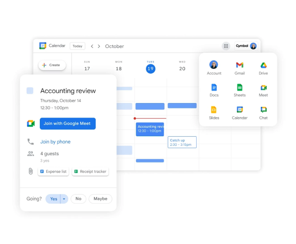 Google Workspace incluye Google Meet y Chat, Drive, Documentos, Hojas de cálculo y Presentaciones de Google en una suscripción. 