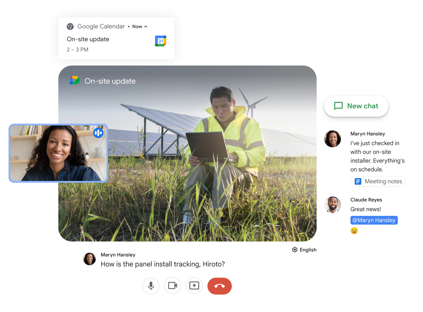 Bruk Google Meet og Google Chat til samarbeid for å styrke teamarbeidet.