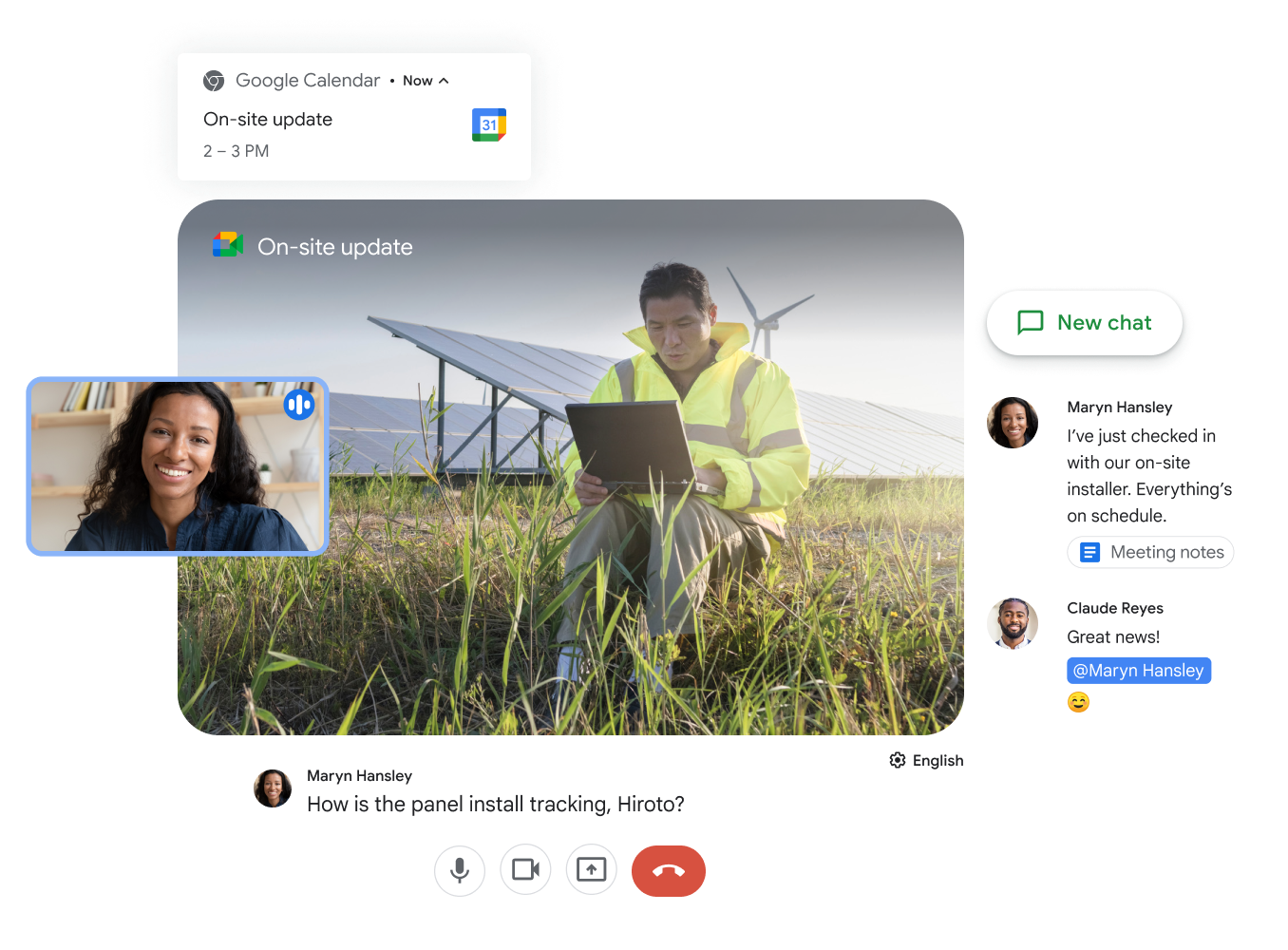 Google Meet en Google Chat werken samen om teamwork te stimuleren.