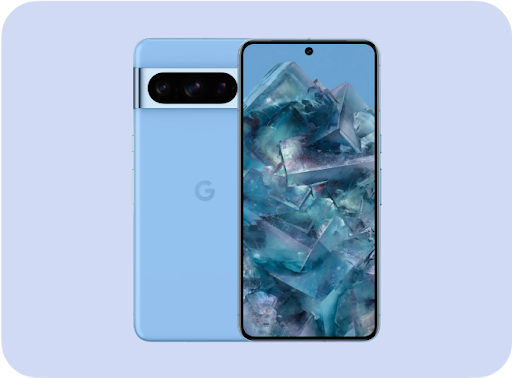 Bild des Google Pixel 8 Pro Smartphones von vorne und hinten.