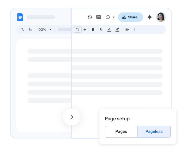 Démonstration de la configuration du mode Sans pages sur un document Google Docs 