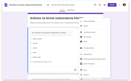 Ankieta tworzona za pomocą Formularzy Google.