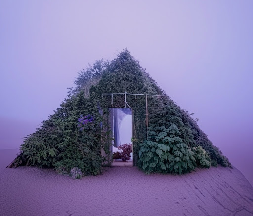 Ett hus med lila bakgrund