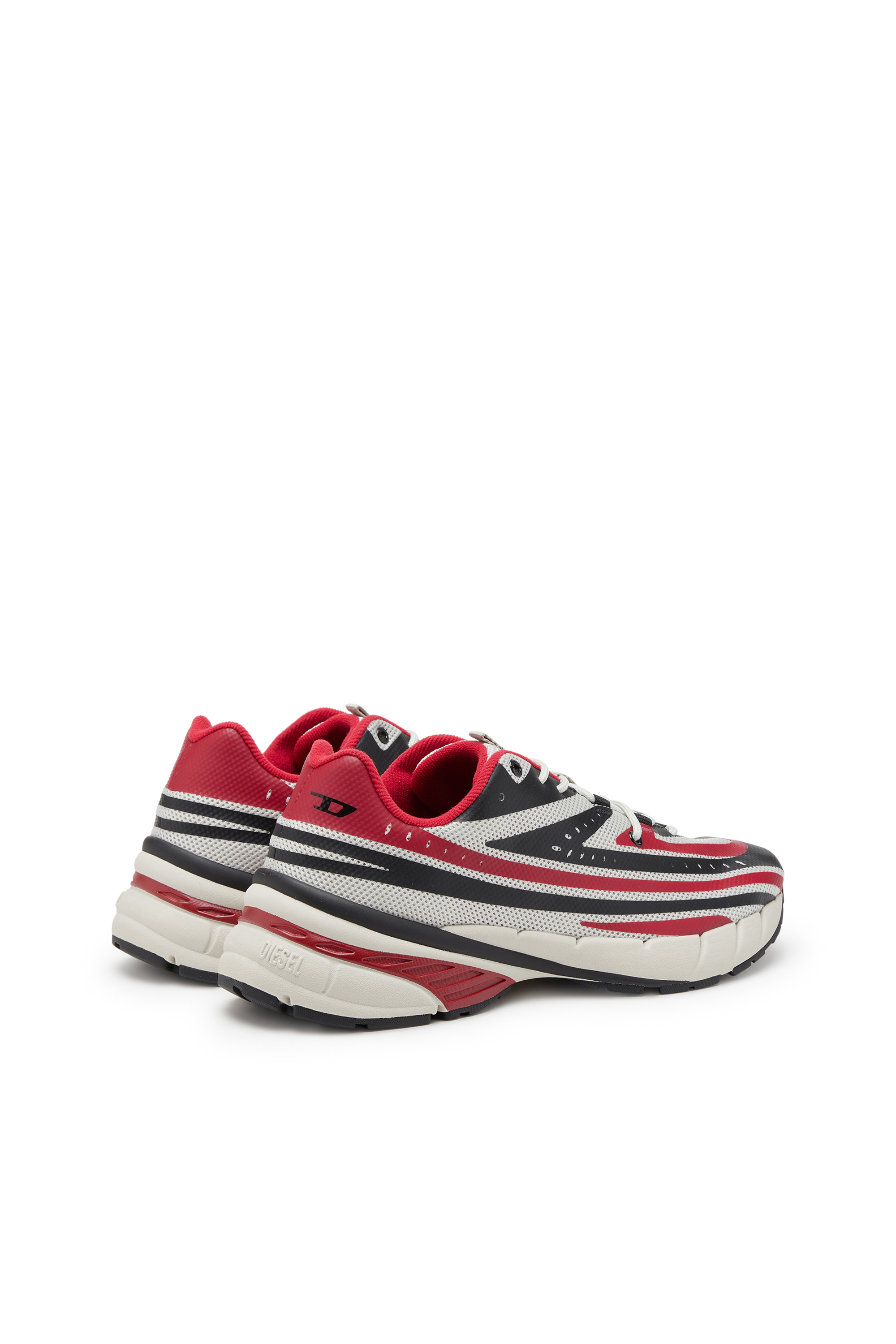 Diesel - D-AIRSPEED LOW, Man's D-Airspeed Low-Striped sneakers in coated mesh in Black/Red - 3