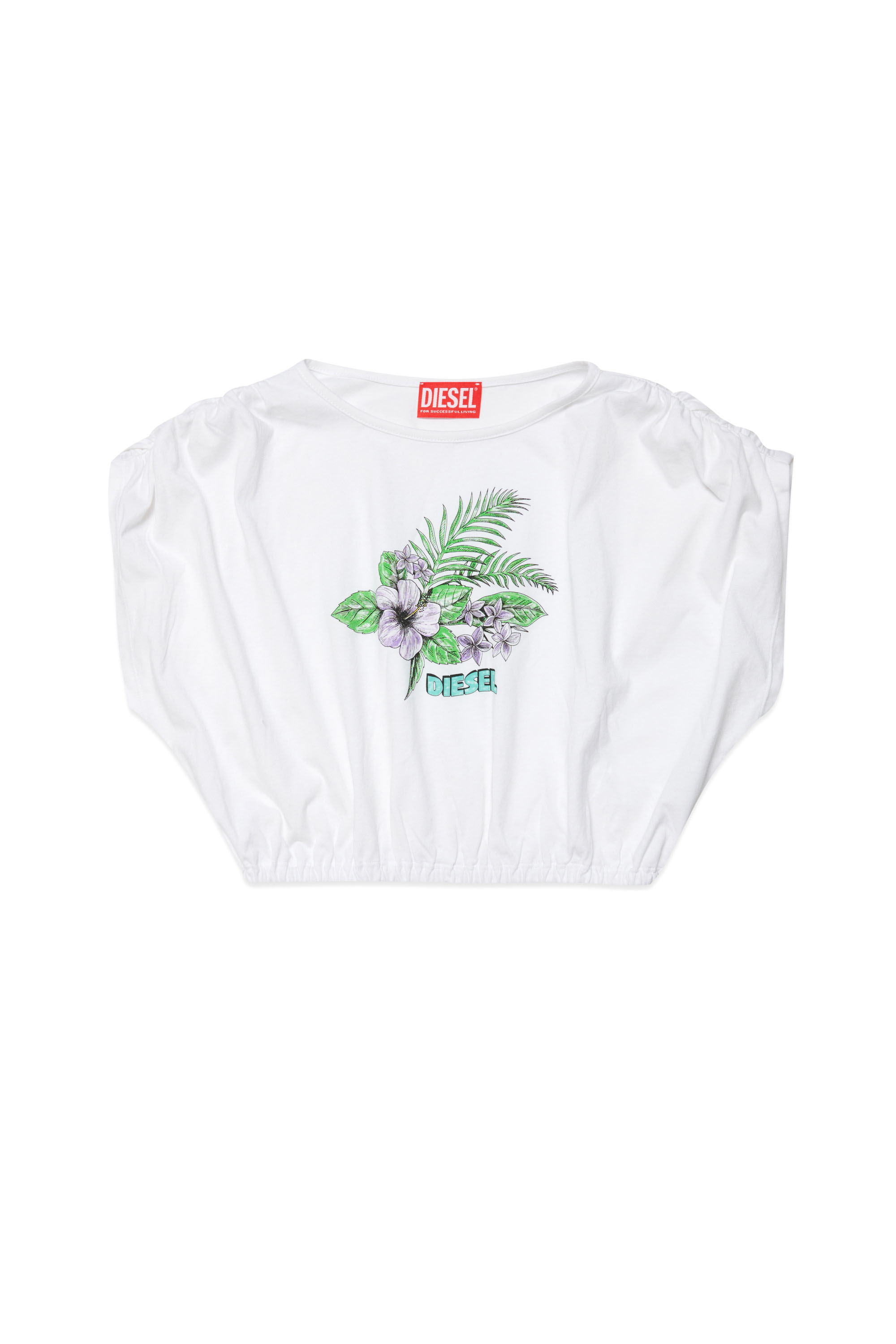 Diesel - MTOPALM, Woman Gathered top with floral print in White - Image 1