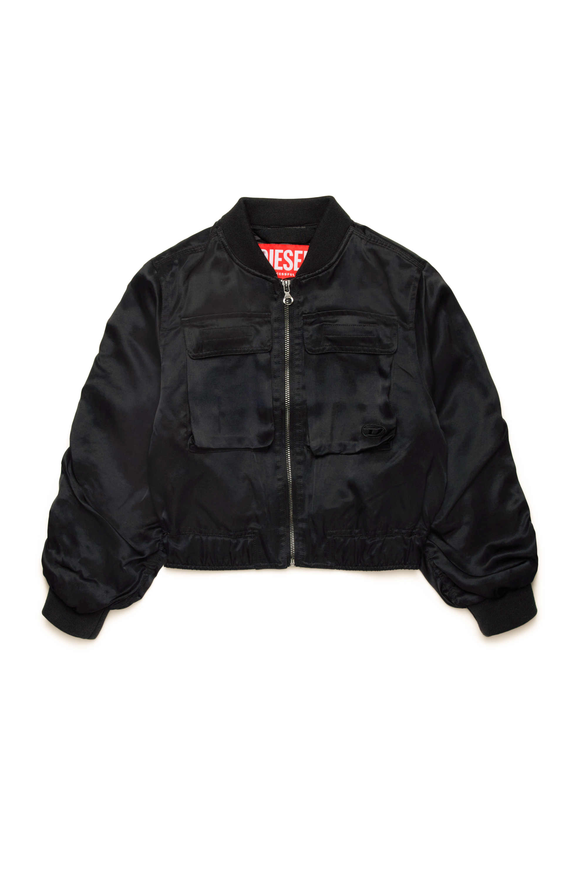 Diesel - JGKHLO, Woman's Satin bomber jacket with cargo pockets in Black - 1