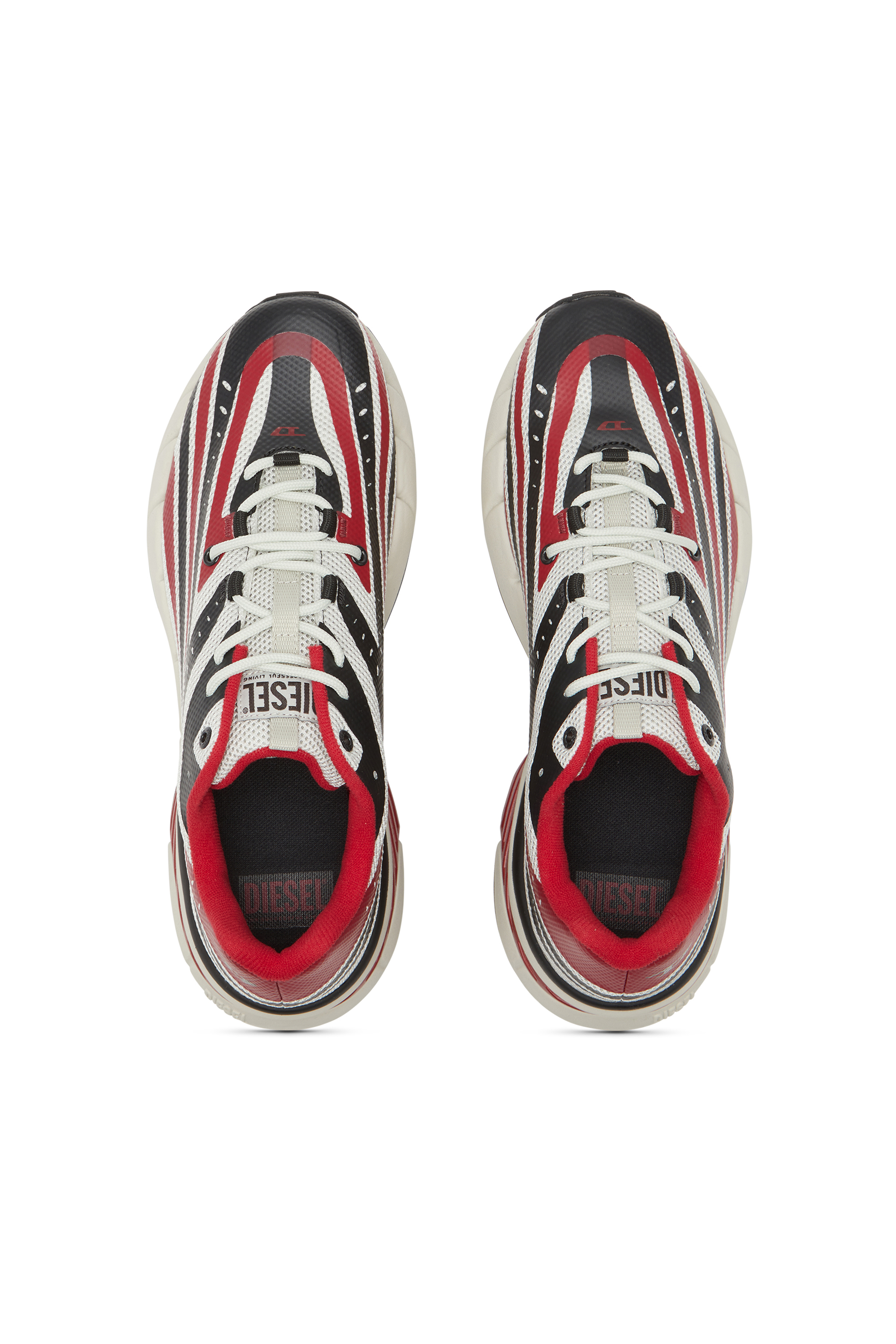 Diesel - D-AIRSPEED LOW, Man's D-Airspeed Low-Striped sneakers in coated mesh in Black/Red - 5