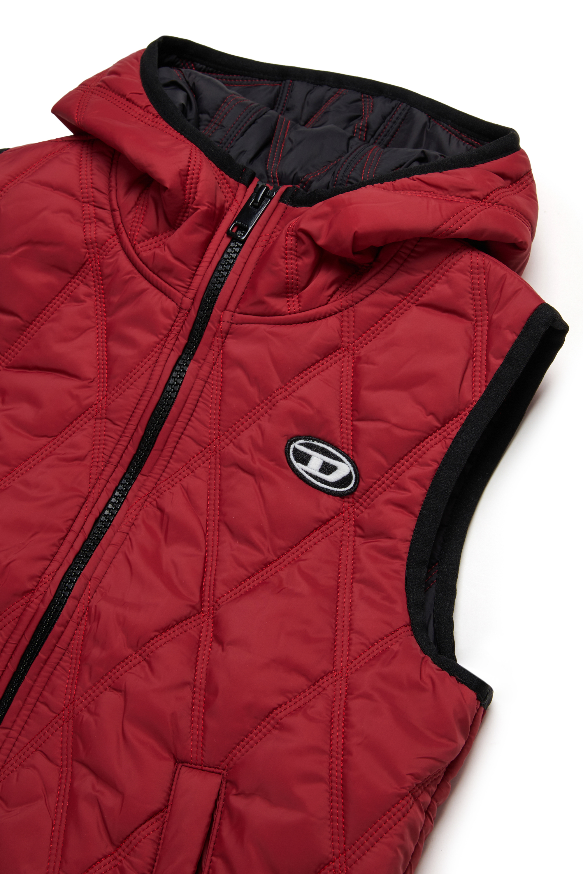 Diesel - JFOKKLOGO, Unisex's Hooded quilted nylon vest in Red - 3