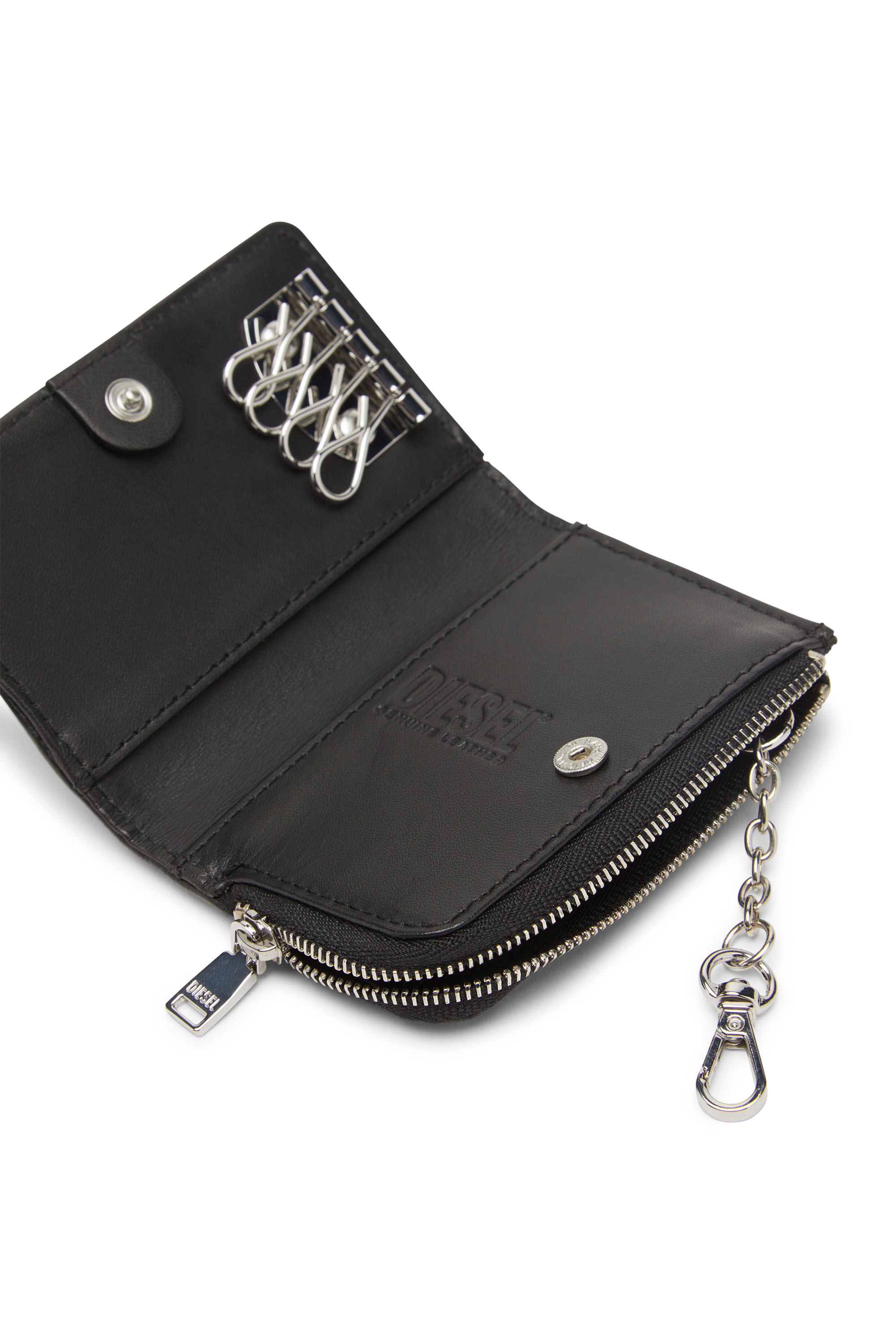 Diesel - L-ZIP KEY, Man Key case in grained leather in Black - Image 4