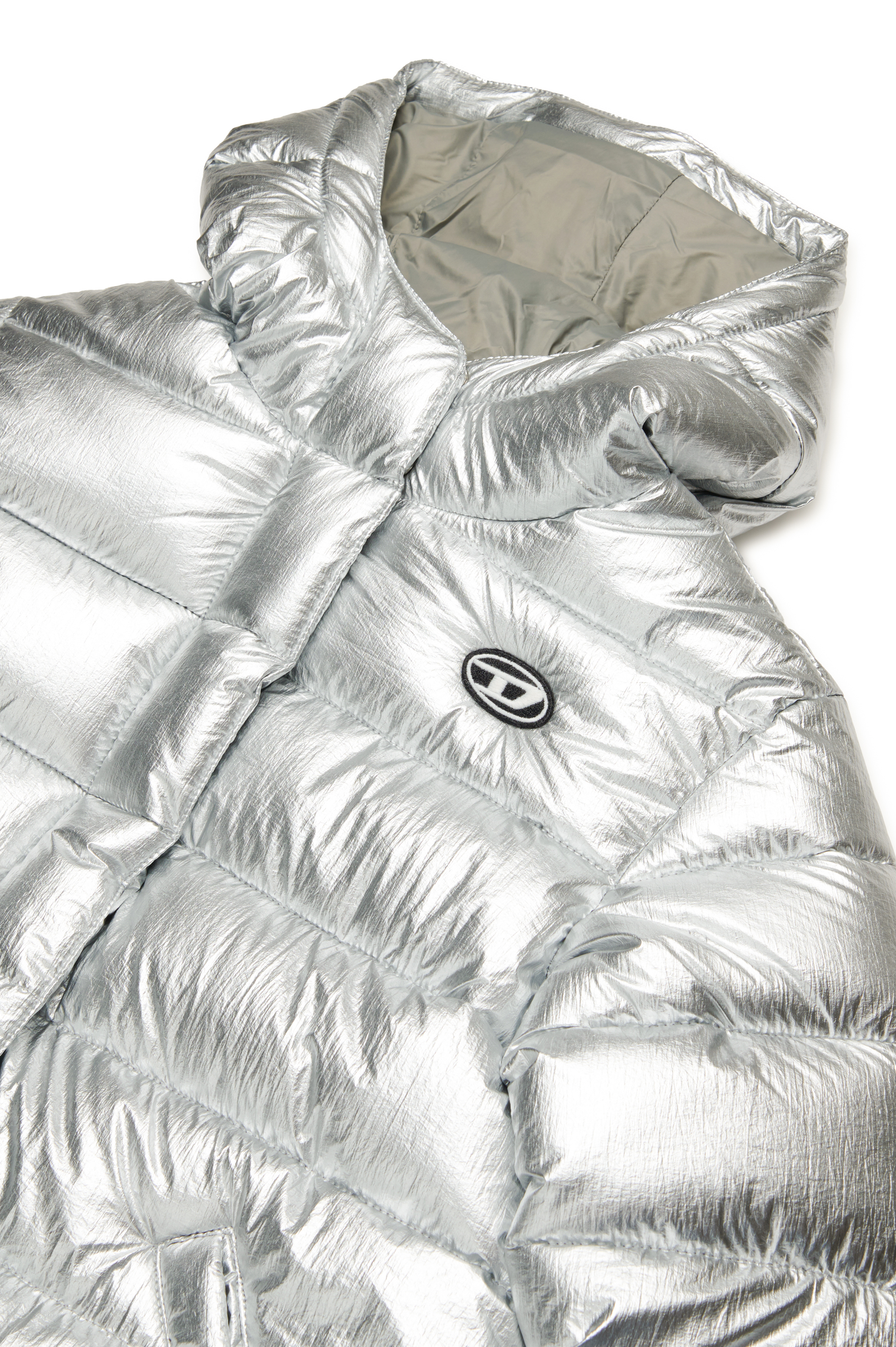 Diesel - JAUWTJANNIKHT39, Woman's Hooded puffer jacket in metallic nylon in Silver - 3