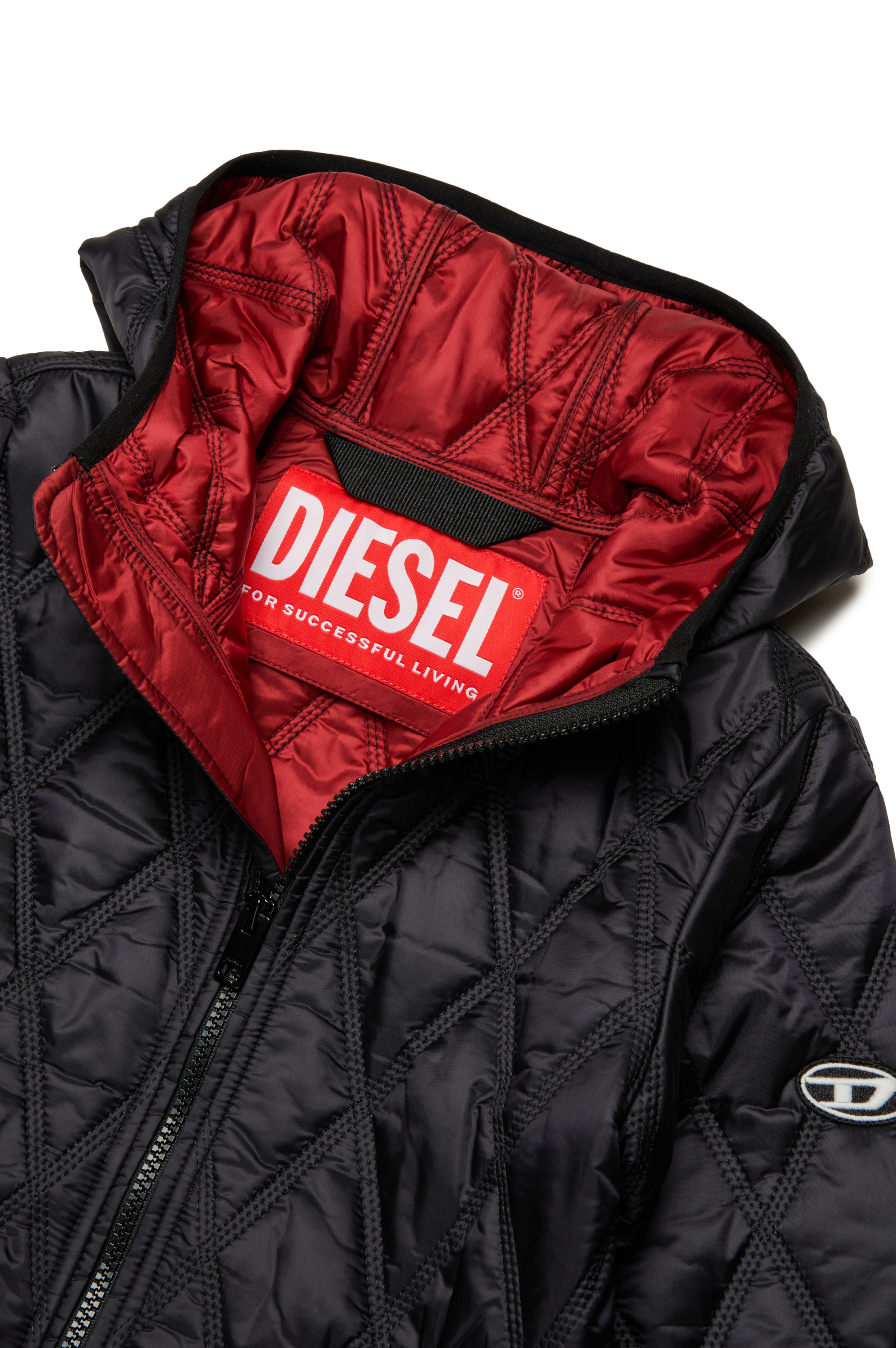 Diesel - JFOKKER, Unisex's Hooded quilted nylon jacket in Black - 3