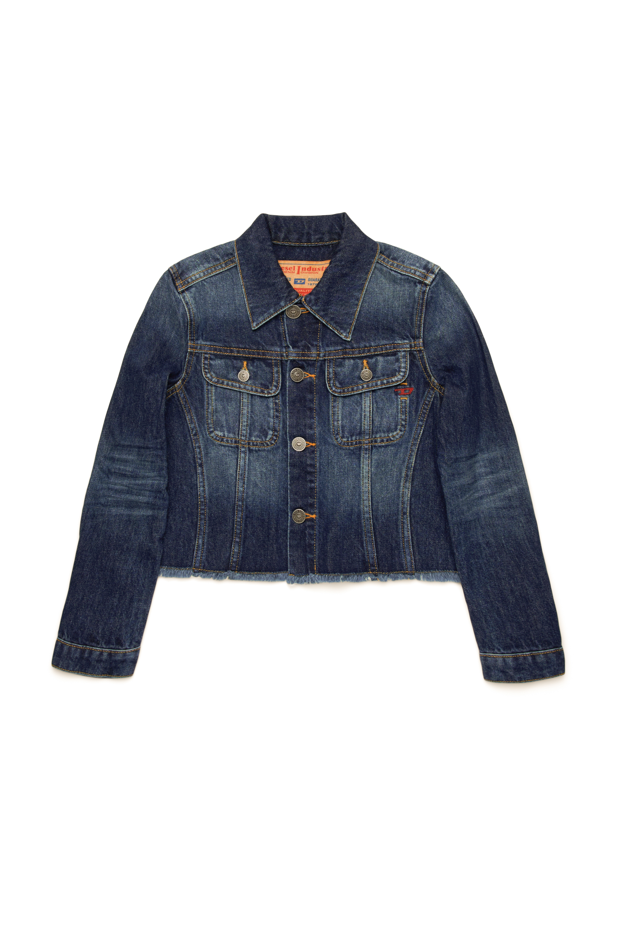 Diesel - JEBONNY-S, Woman's Trucker jacket with frayed hem in Dark Blue - 1