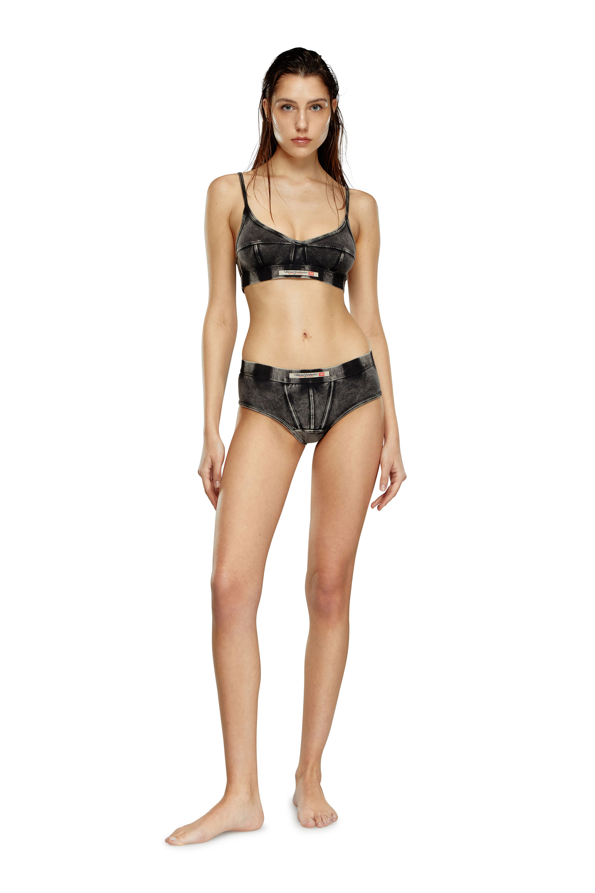 Diesel - UFPN-CLODIA, Woman Thong in denim-effect jersey in Black - Image 1