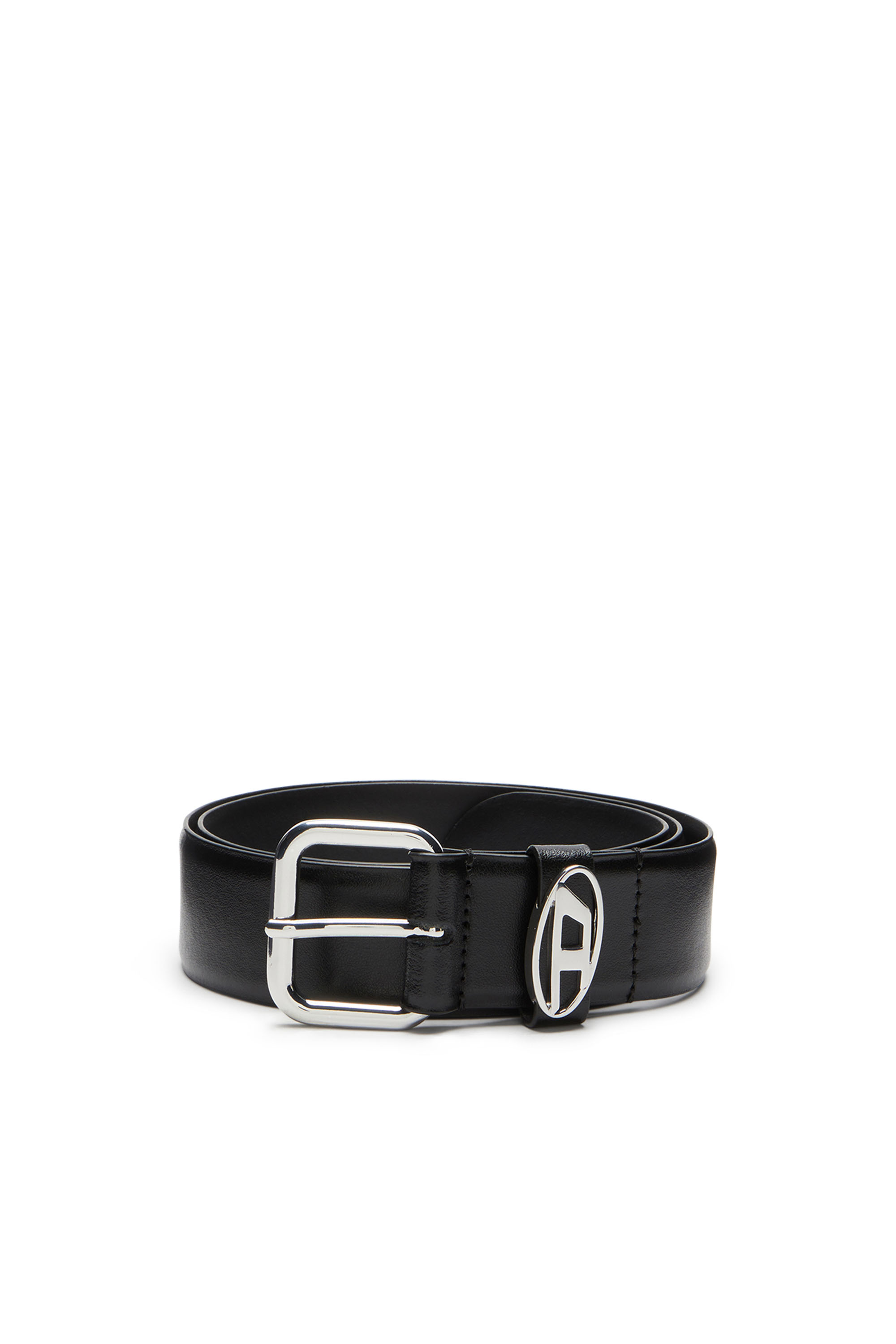 Diesel - B-1DR OVAL D LOOP, Unisex Logo-plaque embellished leather belt in Black - Image 1